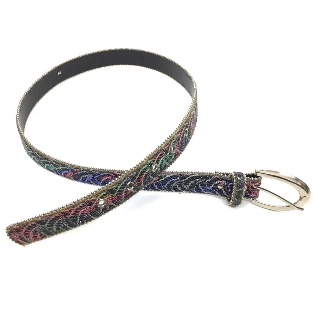 VINTAGE Belt Lace 80s 90s Rainbow Bead Edges Glitter Madonna Paula Abdul Style